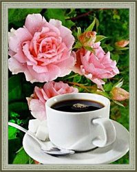 Алмазная мозаика на жестком подрамнике 40X50 круглые стразы WB 5494 Чашка кофе и розы