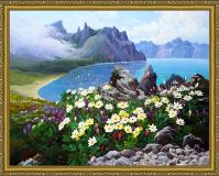 Алмазная мозаика Paintboy на подрамнике размер 40х50 круглые камешки OTG6417 Озеро и цветы